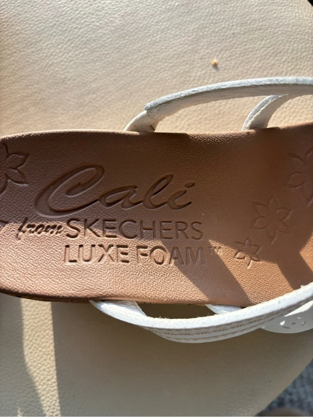 Skechers Women's Cream Laser-Cut Strappy Platform Sandals